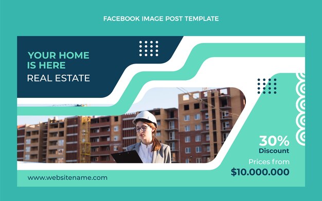 Flat design real estate facebook post template