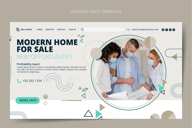 Flat design real estate landing page template