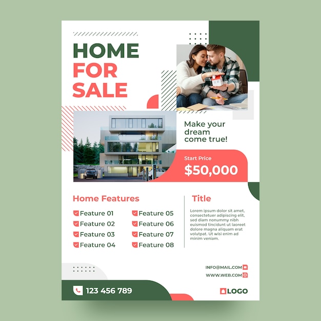 Free Vector flat design real estate poster template