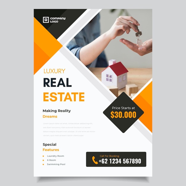 Free Vector flat design real estate poster with photo ready to print