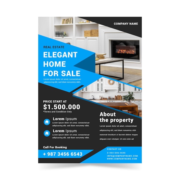 Flat design real estate poster with photo ready to print