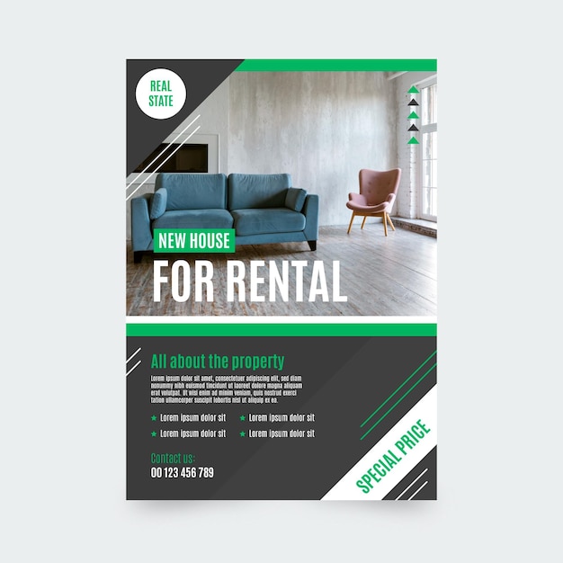 Free Vector flat design real estate poster with photo ready to print