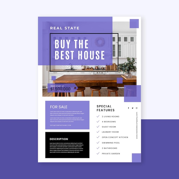 Flat design real estate poster with photo