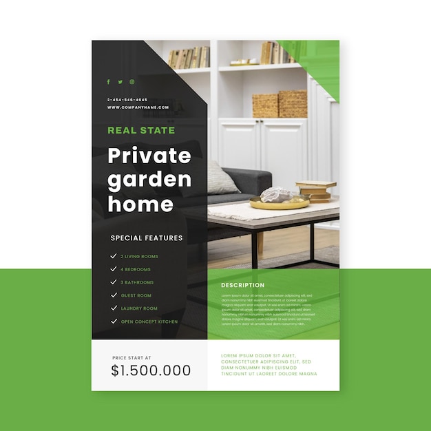 Flat design real estate poster with photo