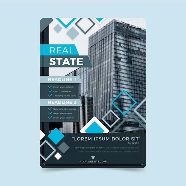 Flat design real estate poster with photo