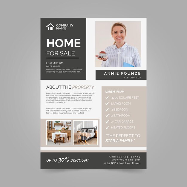 Flat design real estate poster with photo