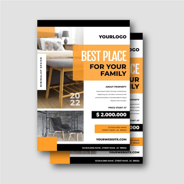 Flat design real estate poster with photo