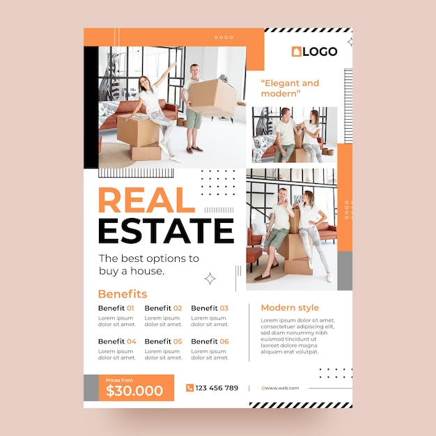 Flat design real estate poster