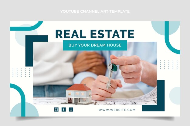 Free Vector flat design real estate youtube channel art