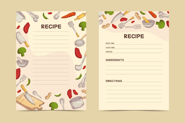 Free Vector flat design recipe list template