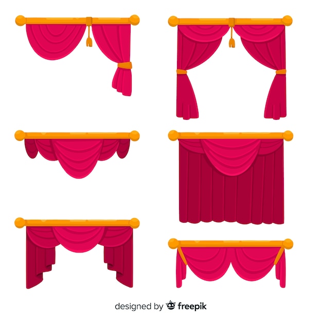 Flat design red curtain collection