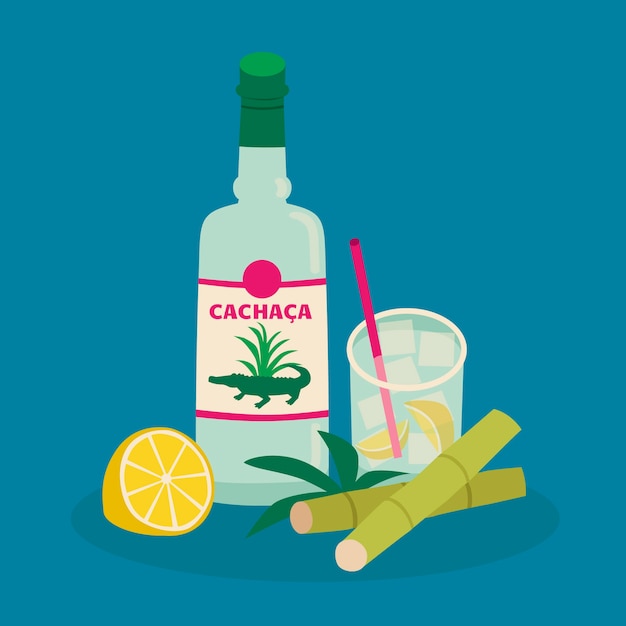 Flat design refreshing cachaça illustration