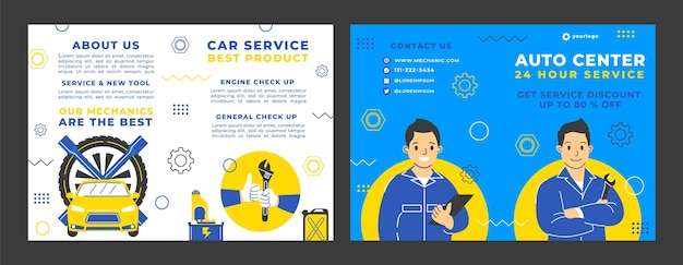 Flat design repair shop brochure template