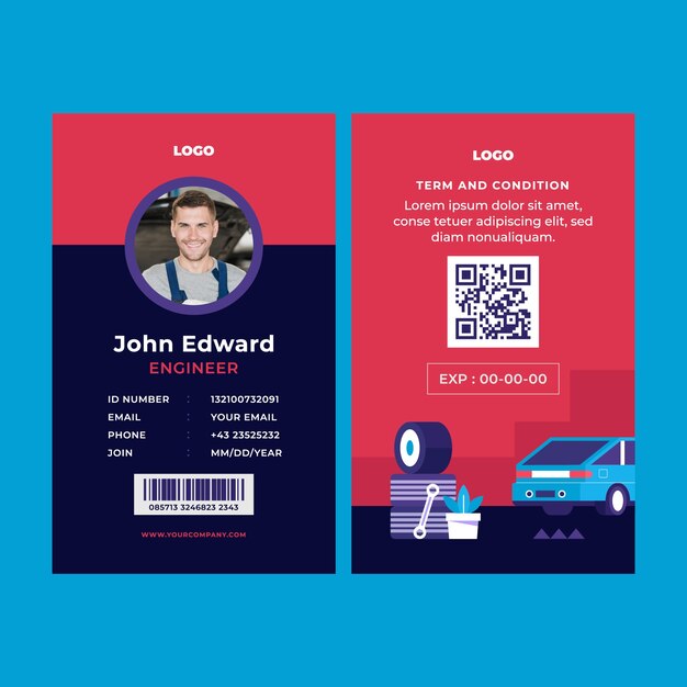 Flat design repair shop id card template