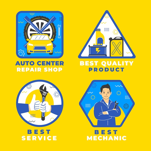 Flat design repair shop labels