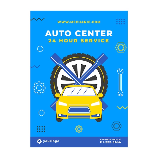 Flat design repair shop poster template