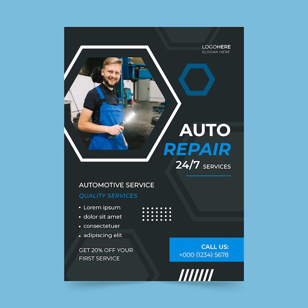 Flat design repair shop poster