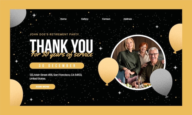 Flat design retirement party landing page template