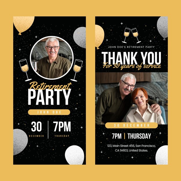 Flat design retirement party vertical banner template