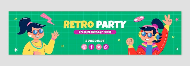 Flat design retro 90s party twitch banner