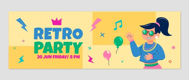 Flat design retro 90s party twitter header