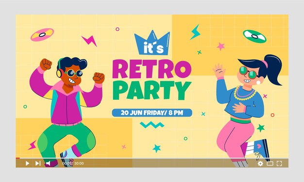 Flat design retro 90s party youtube thumbnail