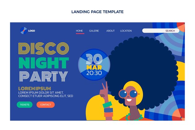 Flat design retro disco party landing page