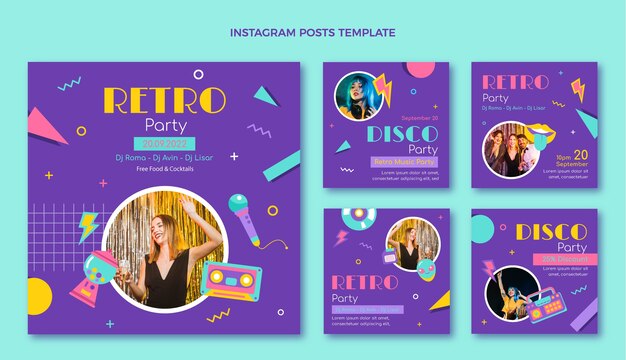 Flat design retro disco party template