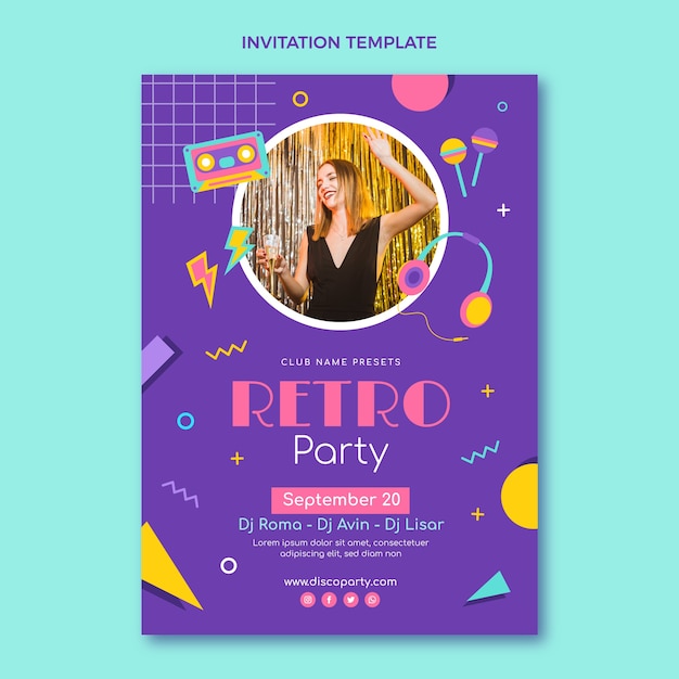 Flat design retro disco party template