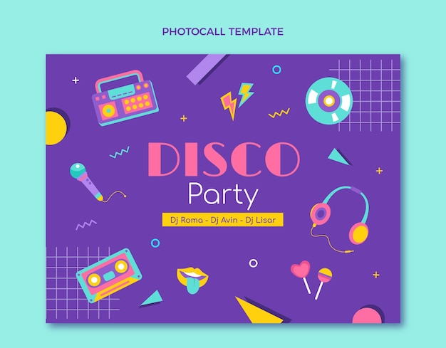 Flat design retro disco party template