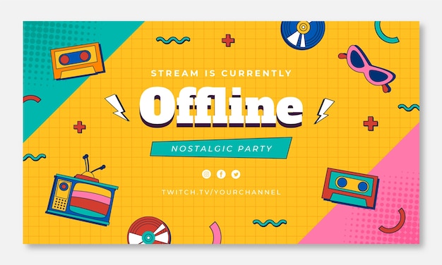 Free Vector flat design retro party twitch background