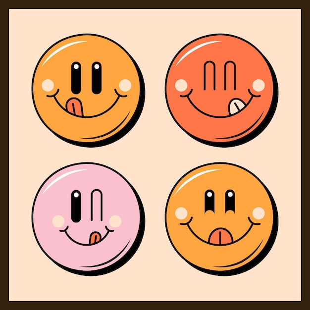 Free Vector flat design  retro smiley emoji illustration