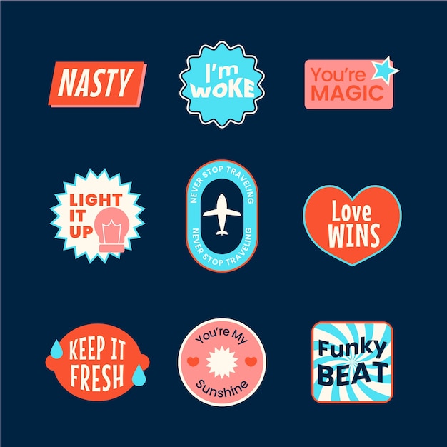 Free Vector flat design retro sticker collection