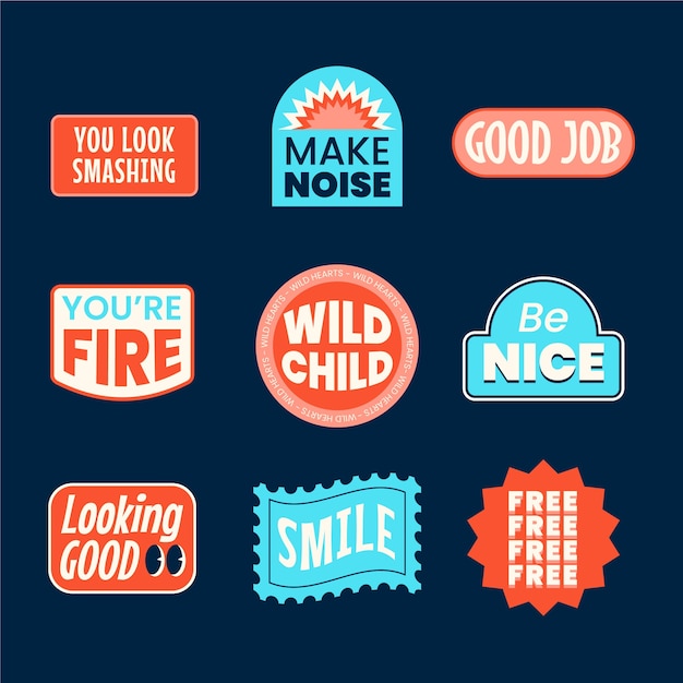 Flat design retro sticker collection