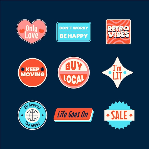 Free Vector flat design retro sticker collection