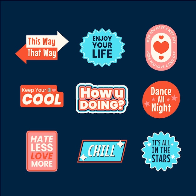 Free Vector flat design retro sticker collection