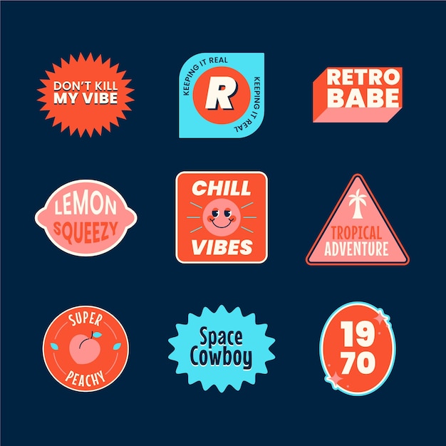 Free Vector flat design retro sticker collection