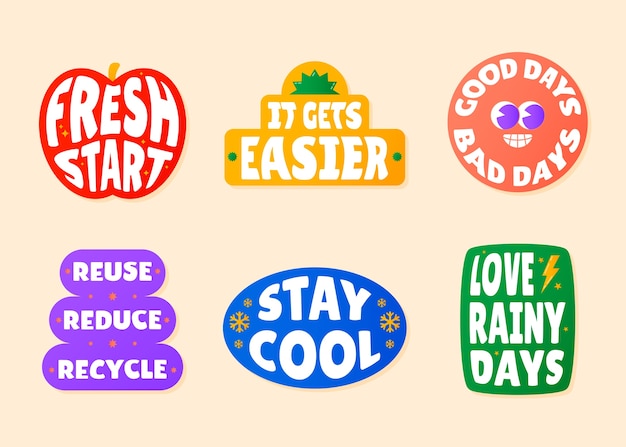 Free Vector flat design retro sticker collection