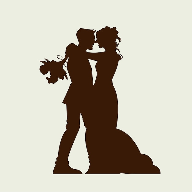 Flat design romantic wedding couple silhouette