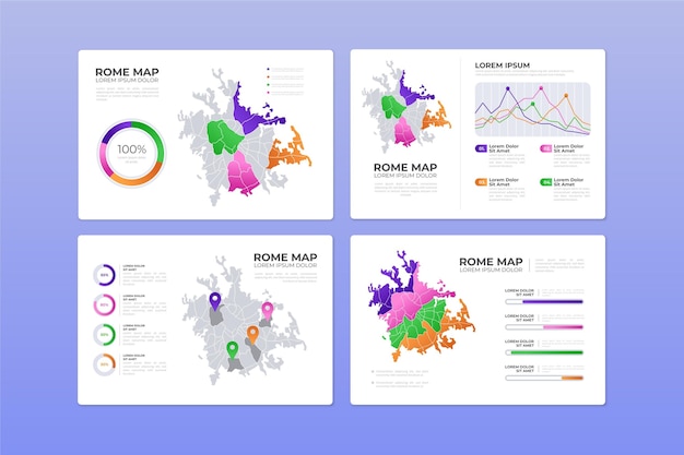 Flat design rome map infographics set