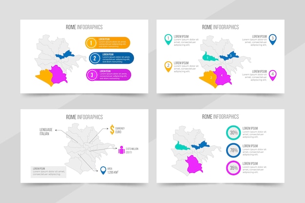 Flat design rome map infographics