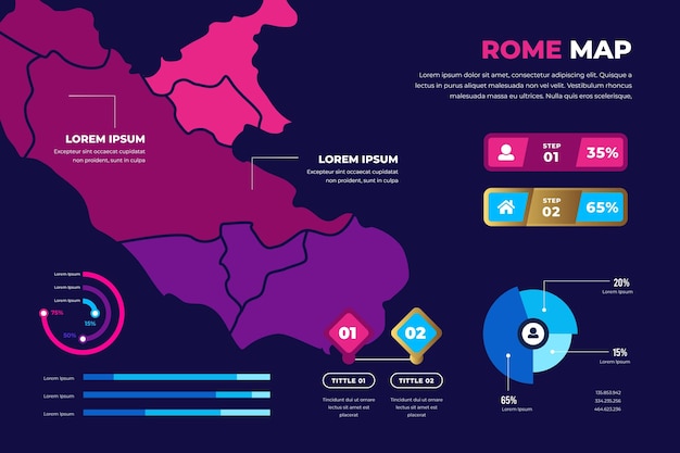 Flat design rome map infographics