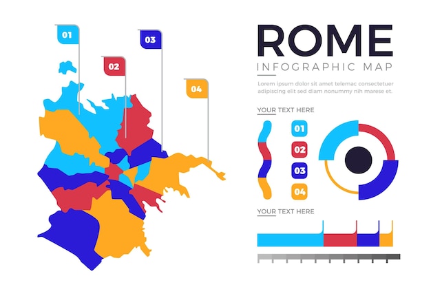 Flat design rome map infographics