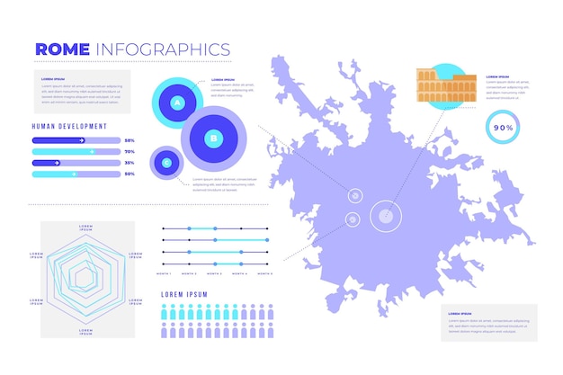 Free Vector flat design rome map statistics