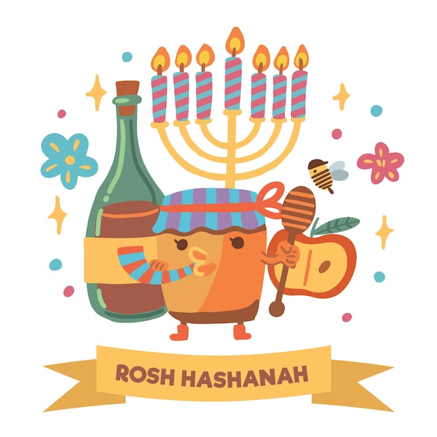 Flat design rosh hashanah party honey