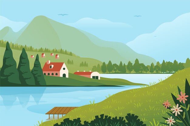 Flat design rural landscape background