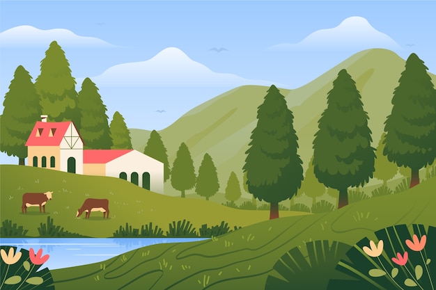 Flat design rural landscape background