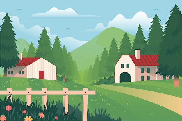 Free Vector flat design rural landscape background