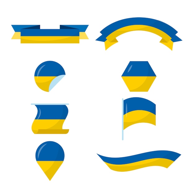 Flat design russian and ukrainian flags set