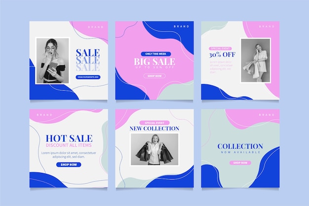 Free Vector flat design sale instagram post set with photo